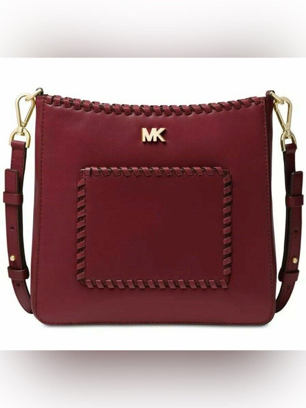 Michael Kors Vintage Gloria Pocket Stitched Crossbody Bag Purse Oxblood Leather